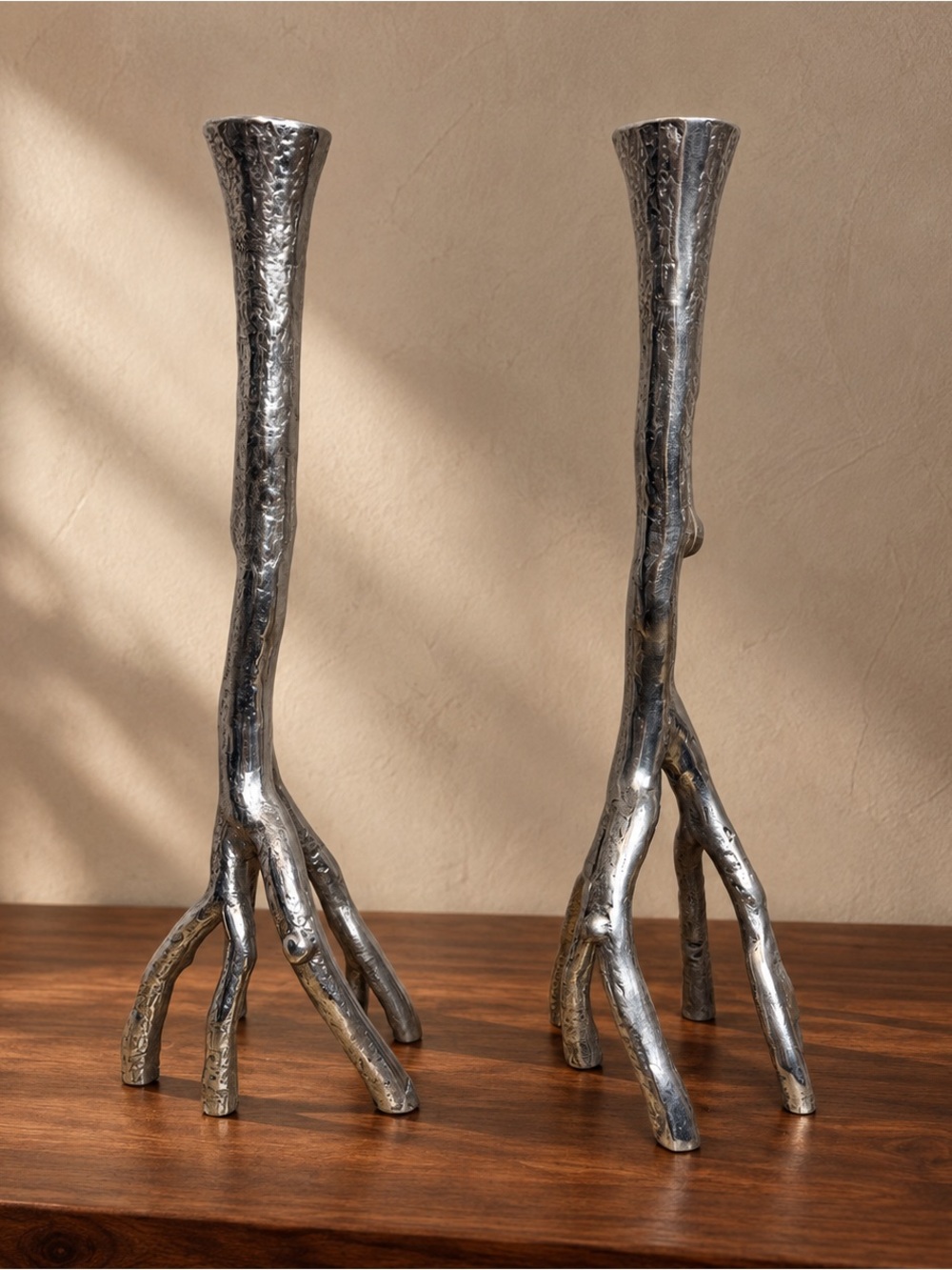 Sculptural Root “Enchanted Forest” Candlesticks | Michael Aram–Style | Set of 2